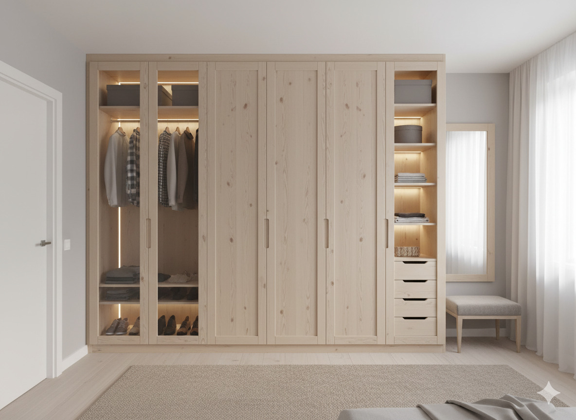 Skreddersydd garderobe i furu